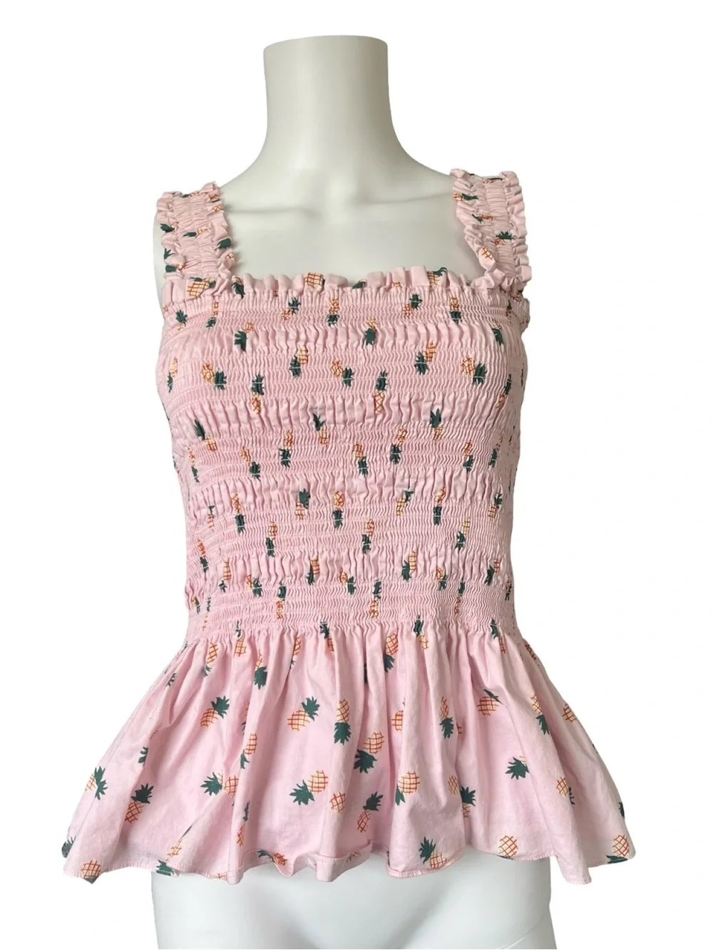 Kate Spade New York Pink Pineapple Smocked Top Beach Resort Womens Size Medium